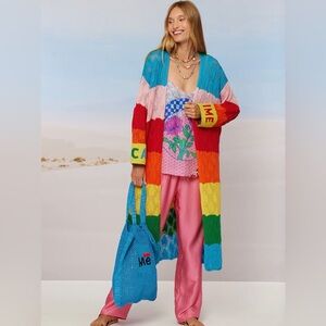 Me 369- Colorful Striped 100% Wool Open Front Cardigan. Size XS/S